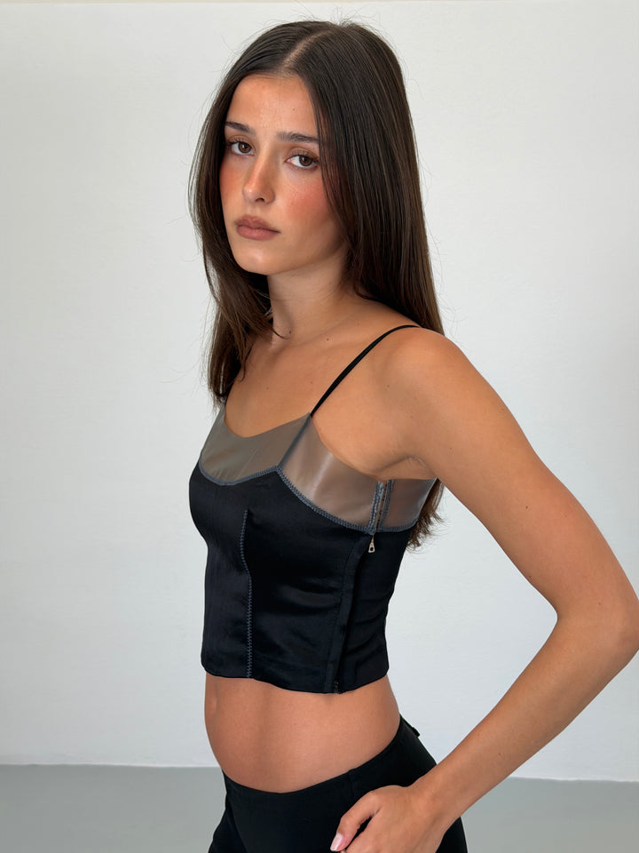 (rare) prada spring 1998 black silk pvc bustier top
