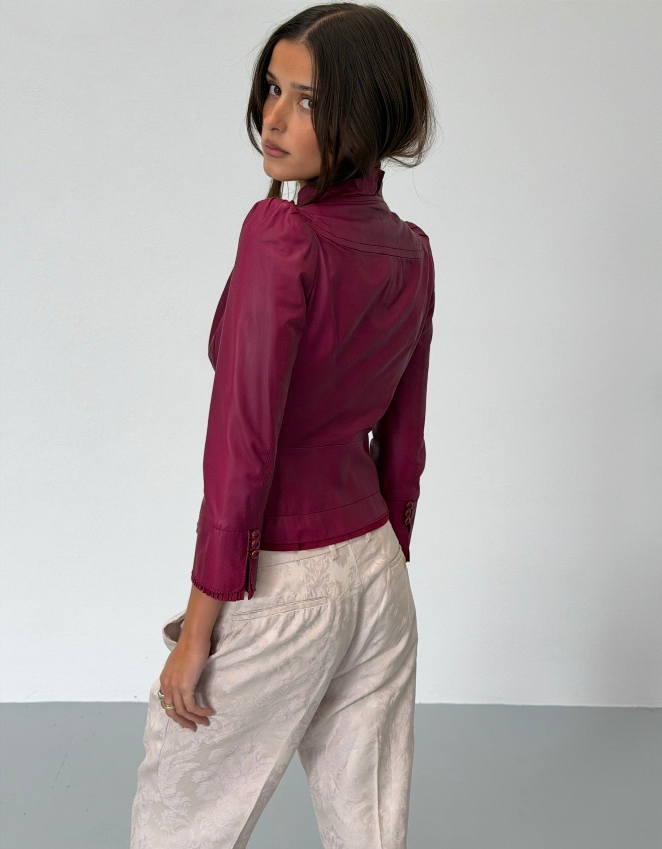 gucci 2000s berry sheepskin leather jacket