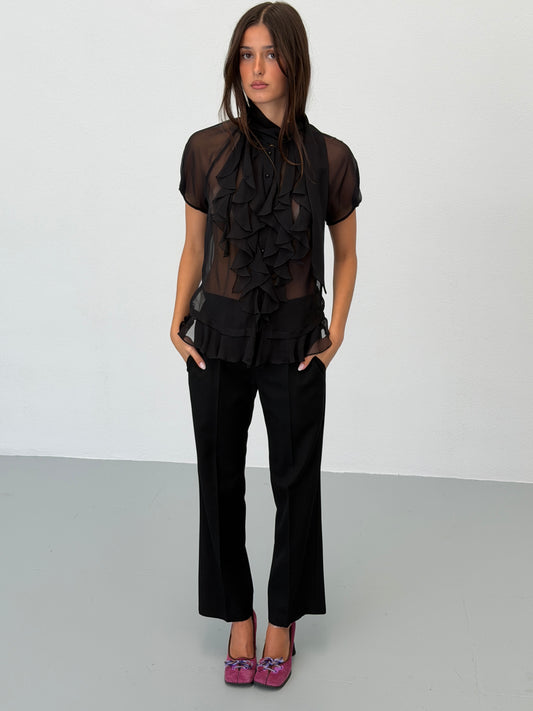 yohji yamamoto 1990s black center press straight trousers
