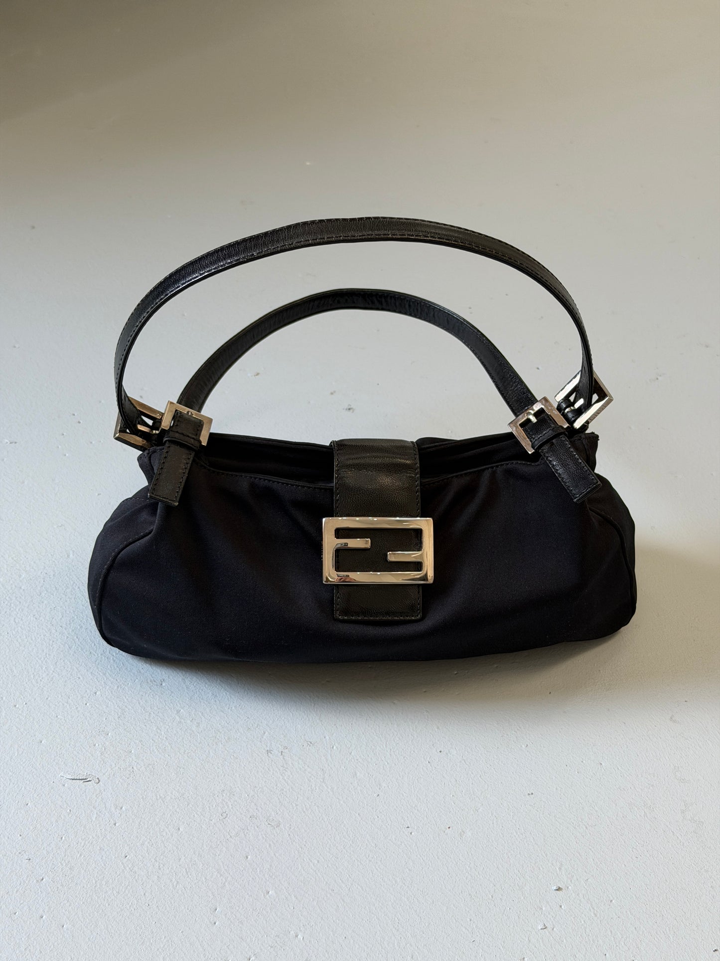 (rare) fendi mamma baguette black jersey shoulder bag