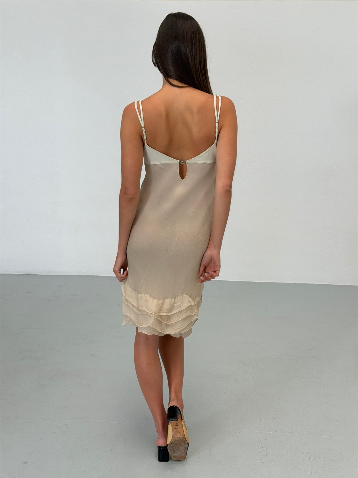 (rare) prada spring 2000 beige silk ruffle hem slip dress