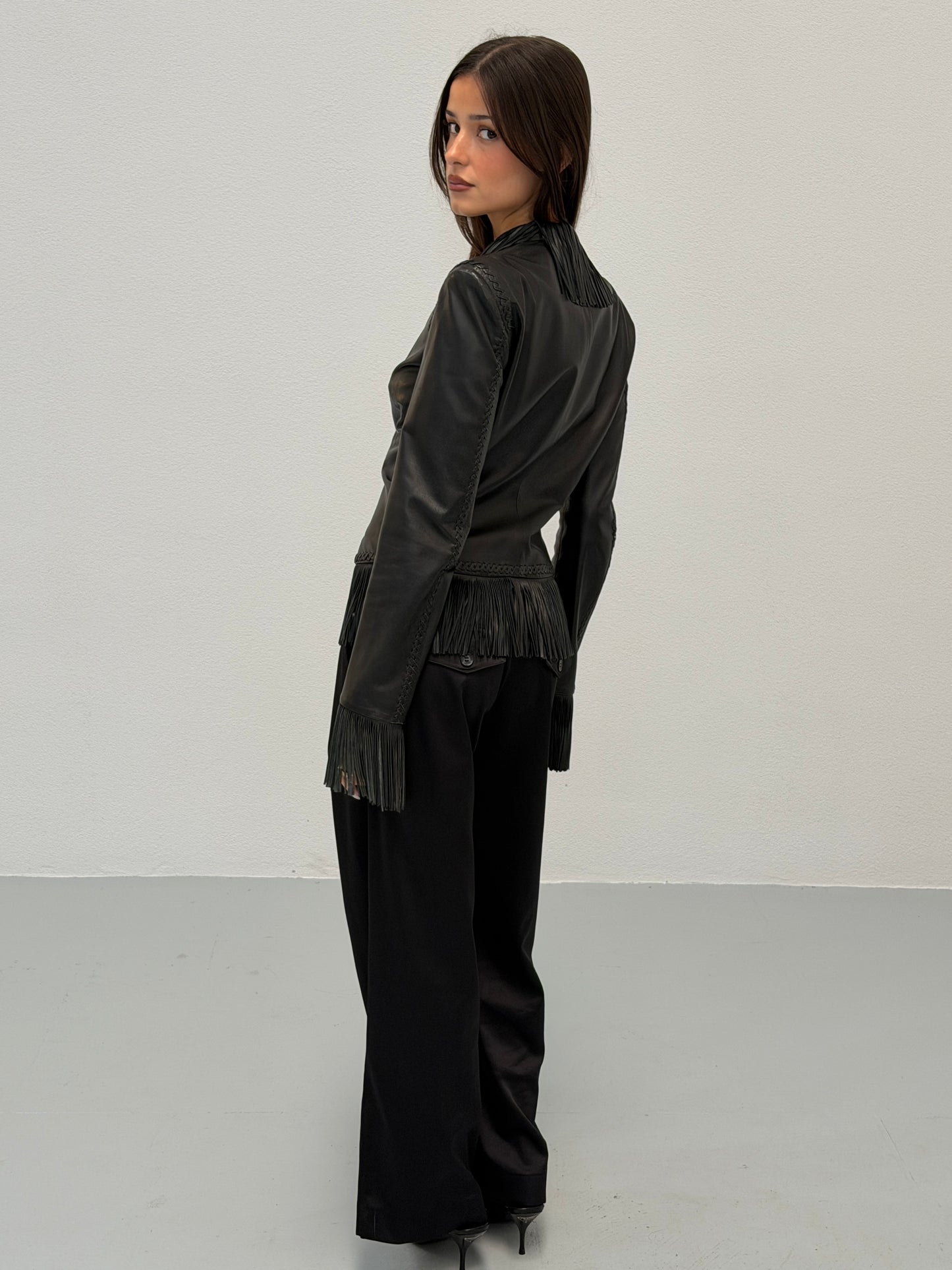 gianni versace spring summer 2002 leather fringe jacket