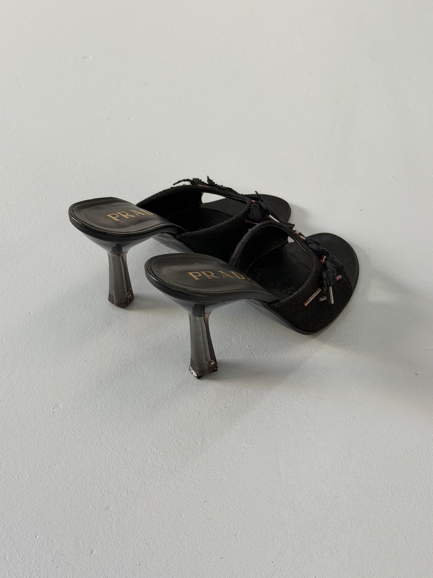 prada fall 1998 black beaded mules