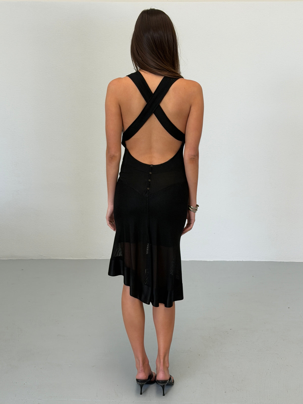 (reserved) alaïa spring 1986 black sheer panel criss-cross dress