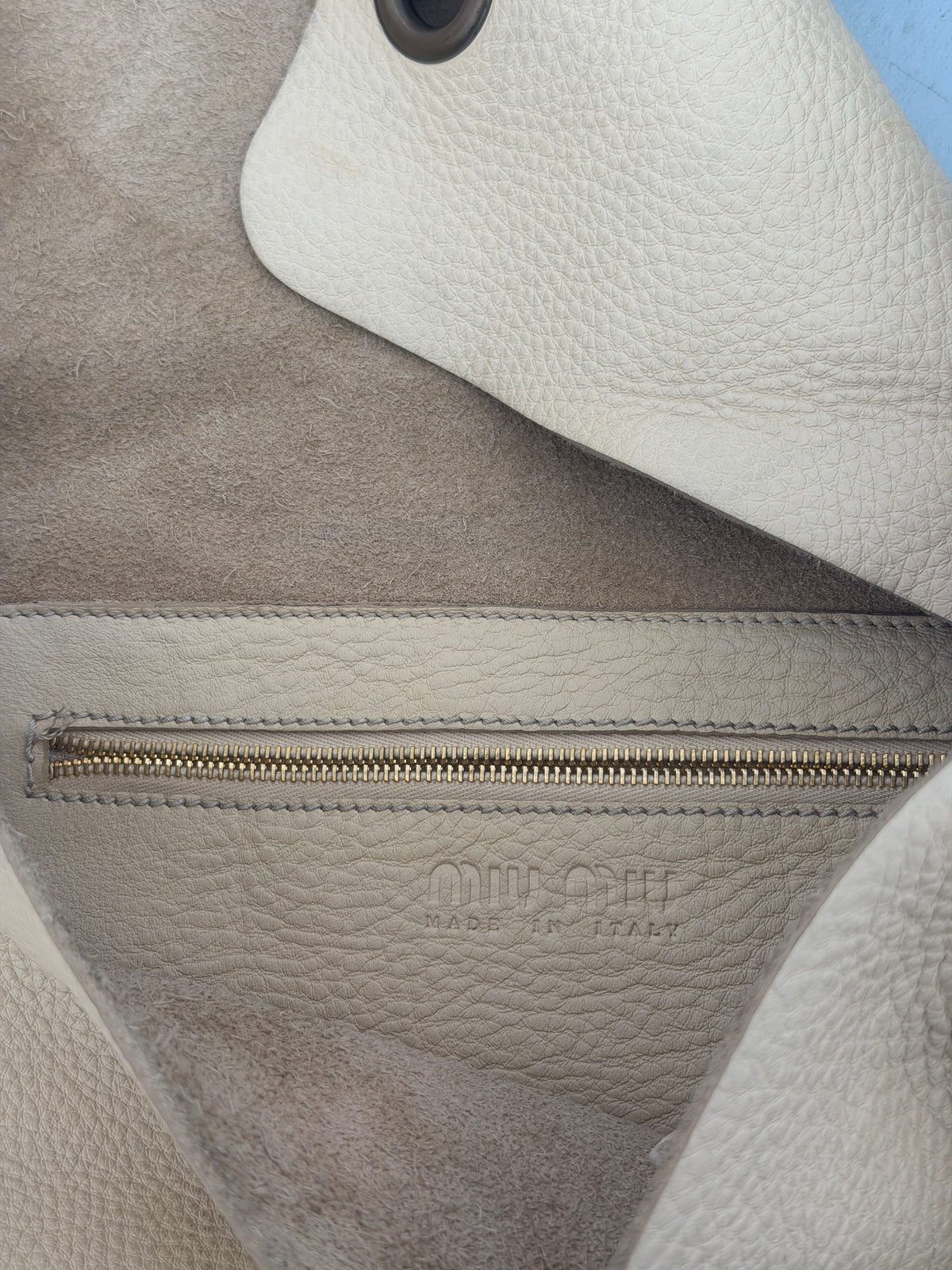 miu miu 2000s vintage ivory leather ribbon shoulder bag