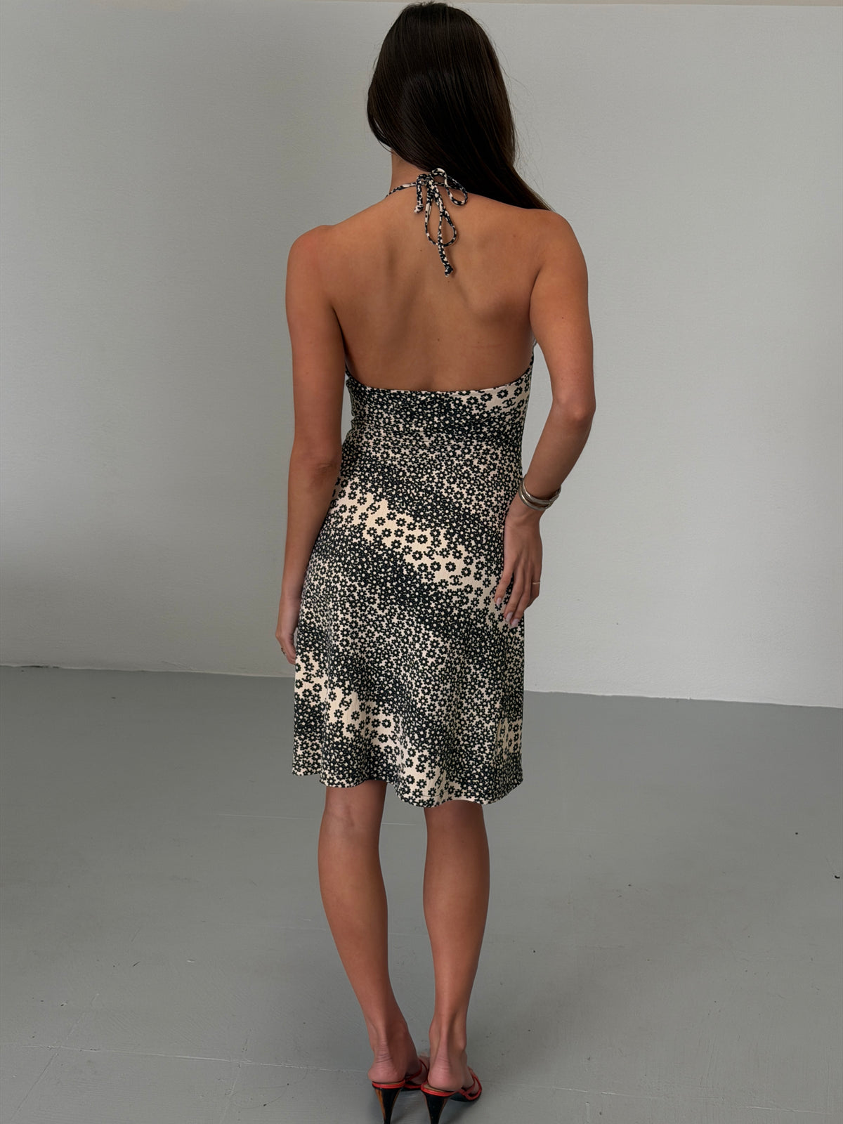 (rare) chanel spring 2003 navy microfloral halter dress
