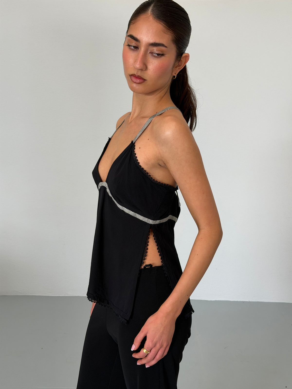 gianni versace couture spring 1998 black silk halter top