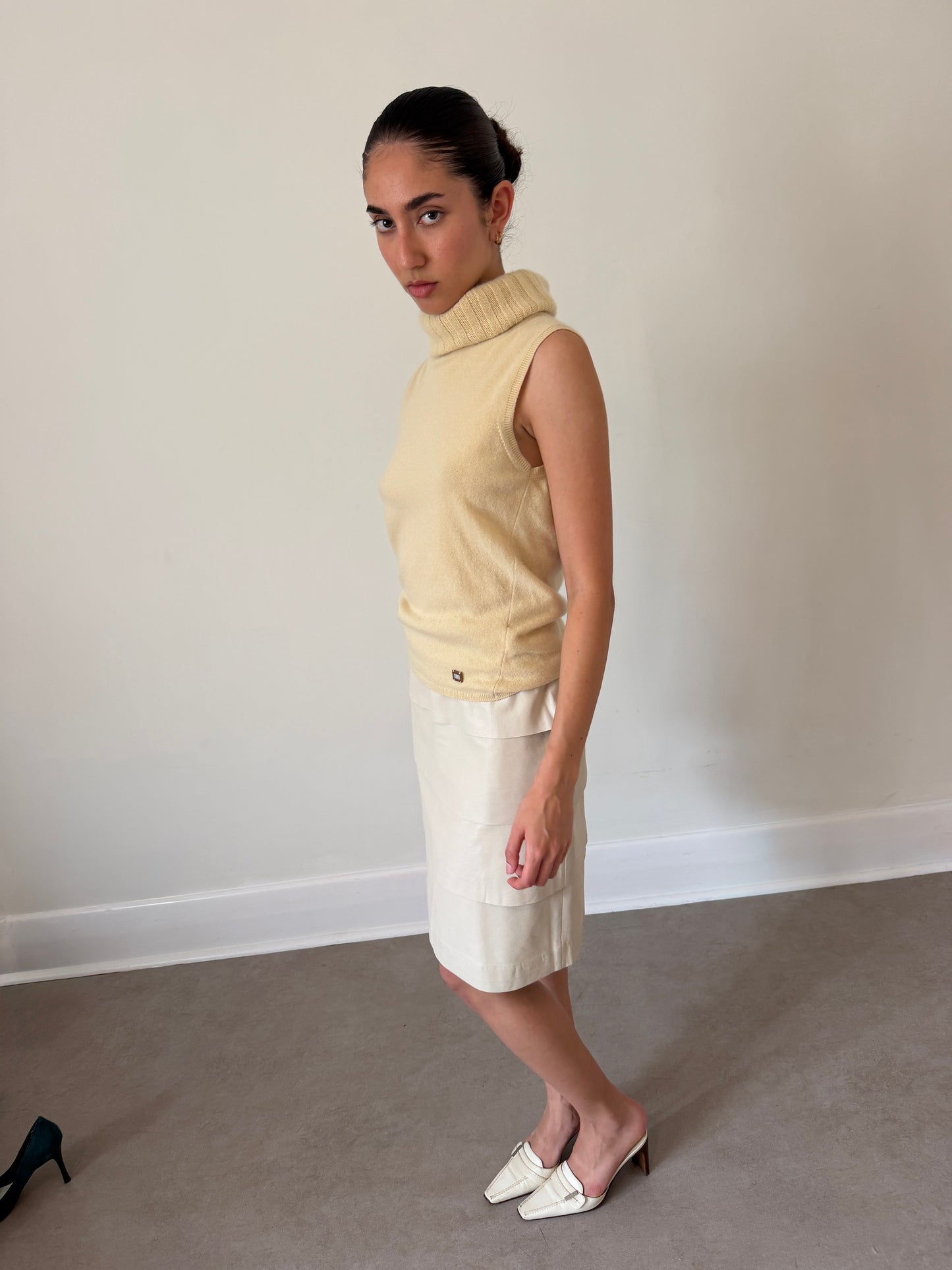 balmain 90s leather gathered skirt