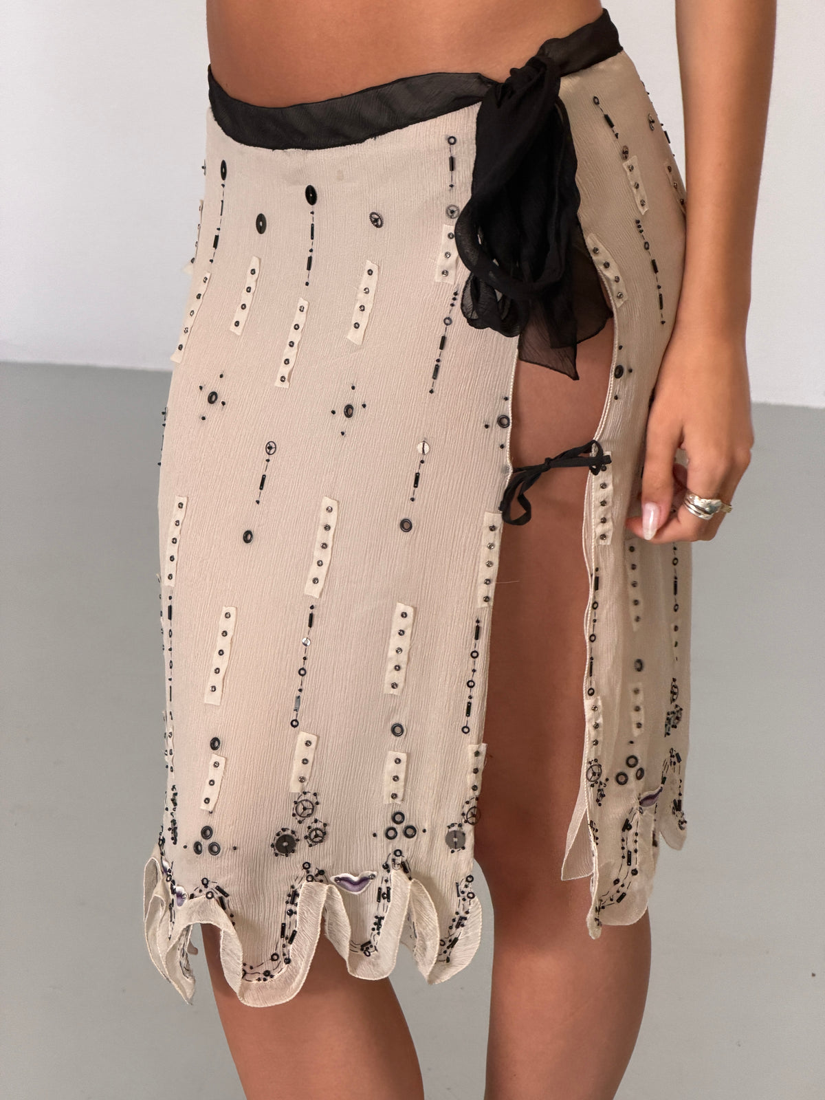 (reserved) prada spring 2000 ivory beaded silk chiffon skirt