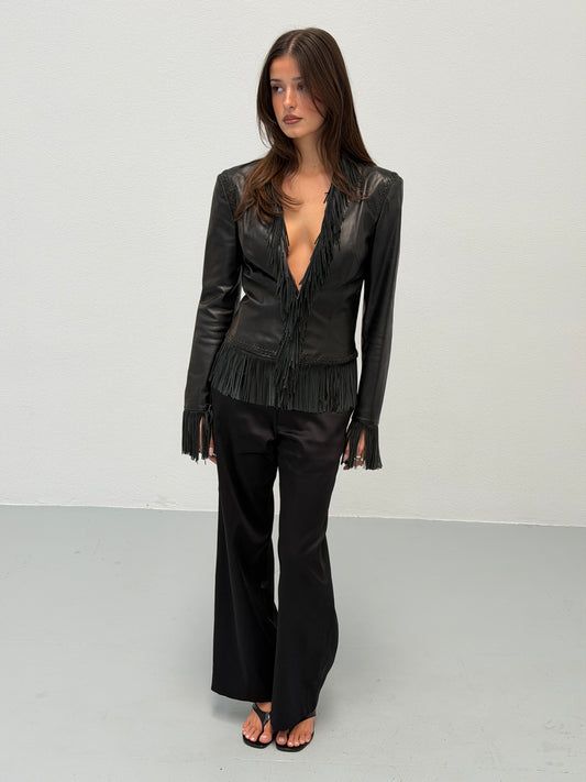 gianni versace spring summer 2002 leather fringe jacket
