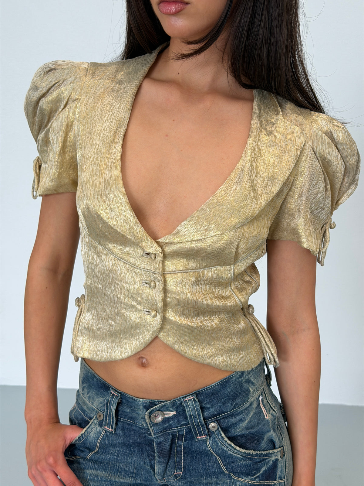 (archival) louis vuitton spring 2004 runway metallic top