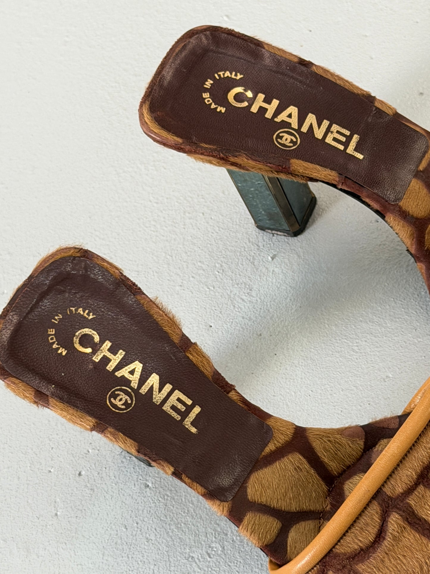 chanel 2000s giraffe calf hair heels