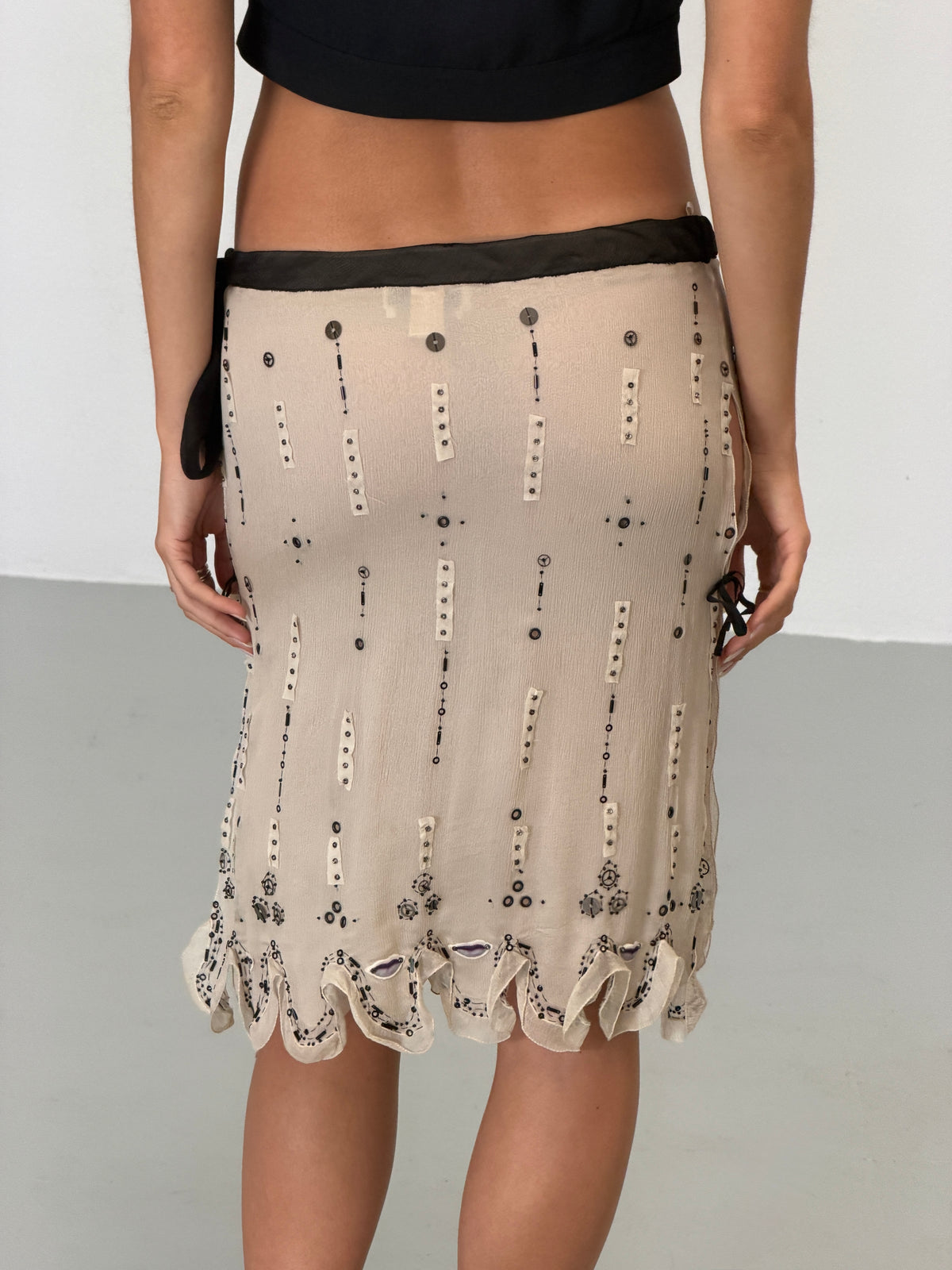 (reserved) prada spring 2000 ivory beaded silk chiffon skirt