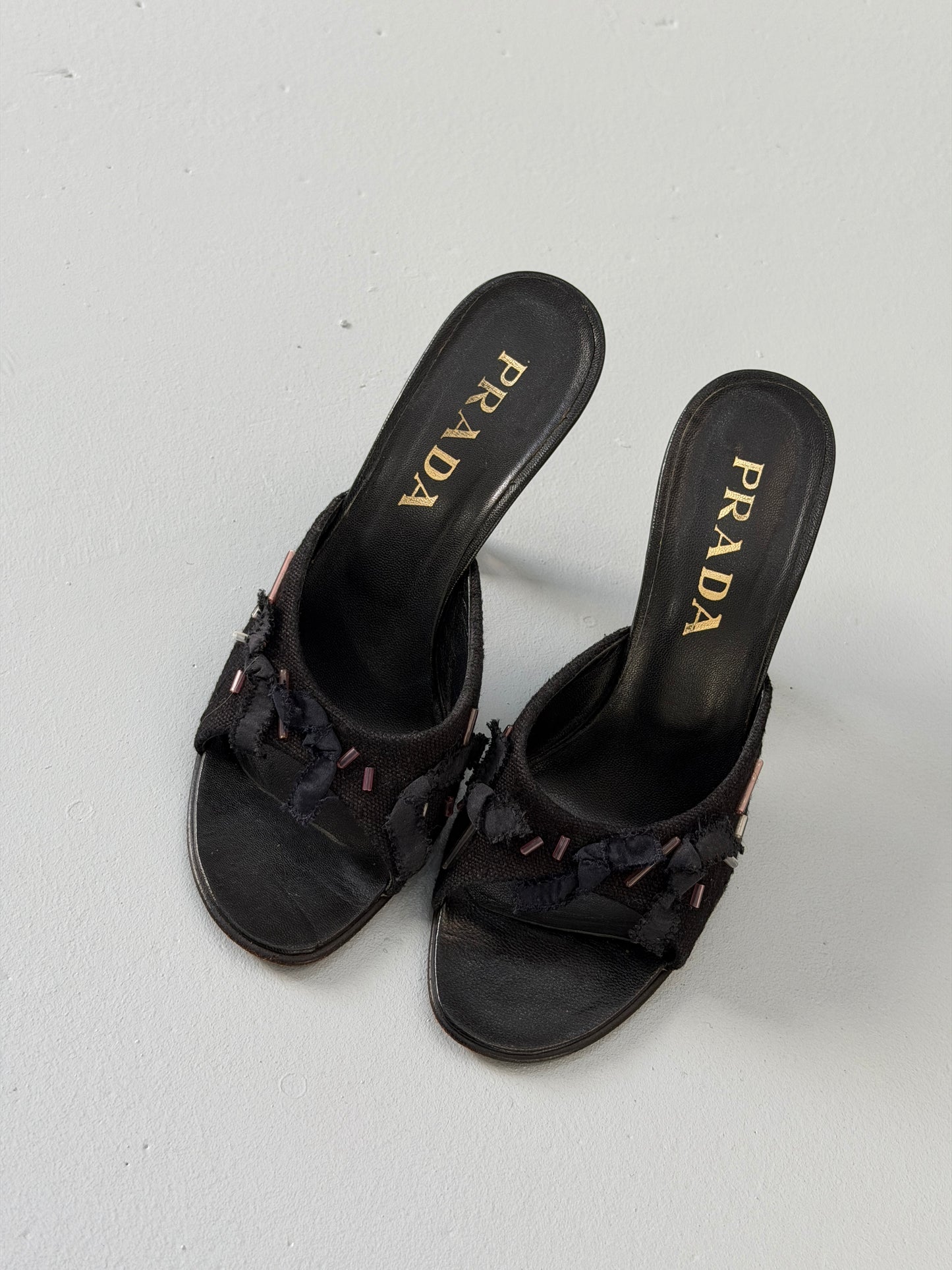 prada fall 1998 black beaded mules