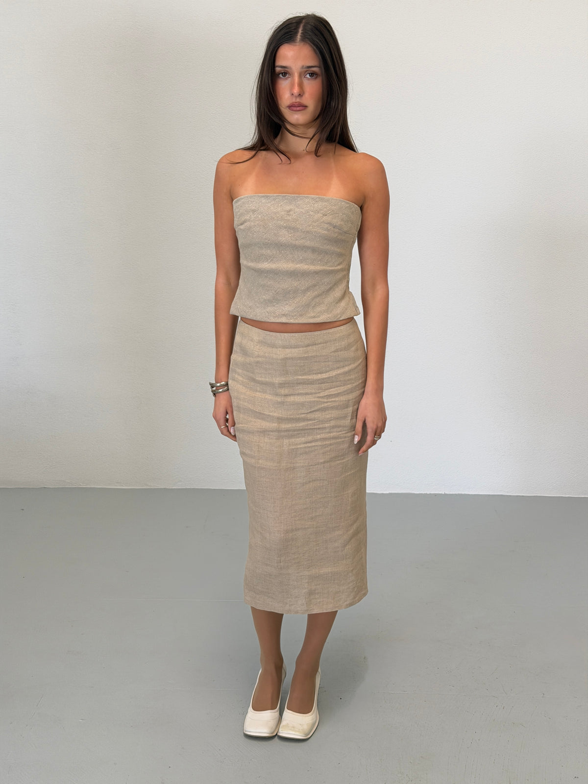 (rare) prada spring 1998 grey linen maxi skirt
