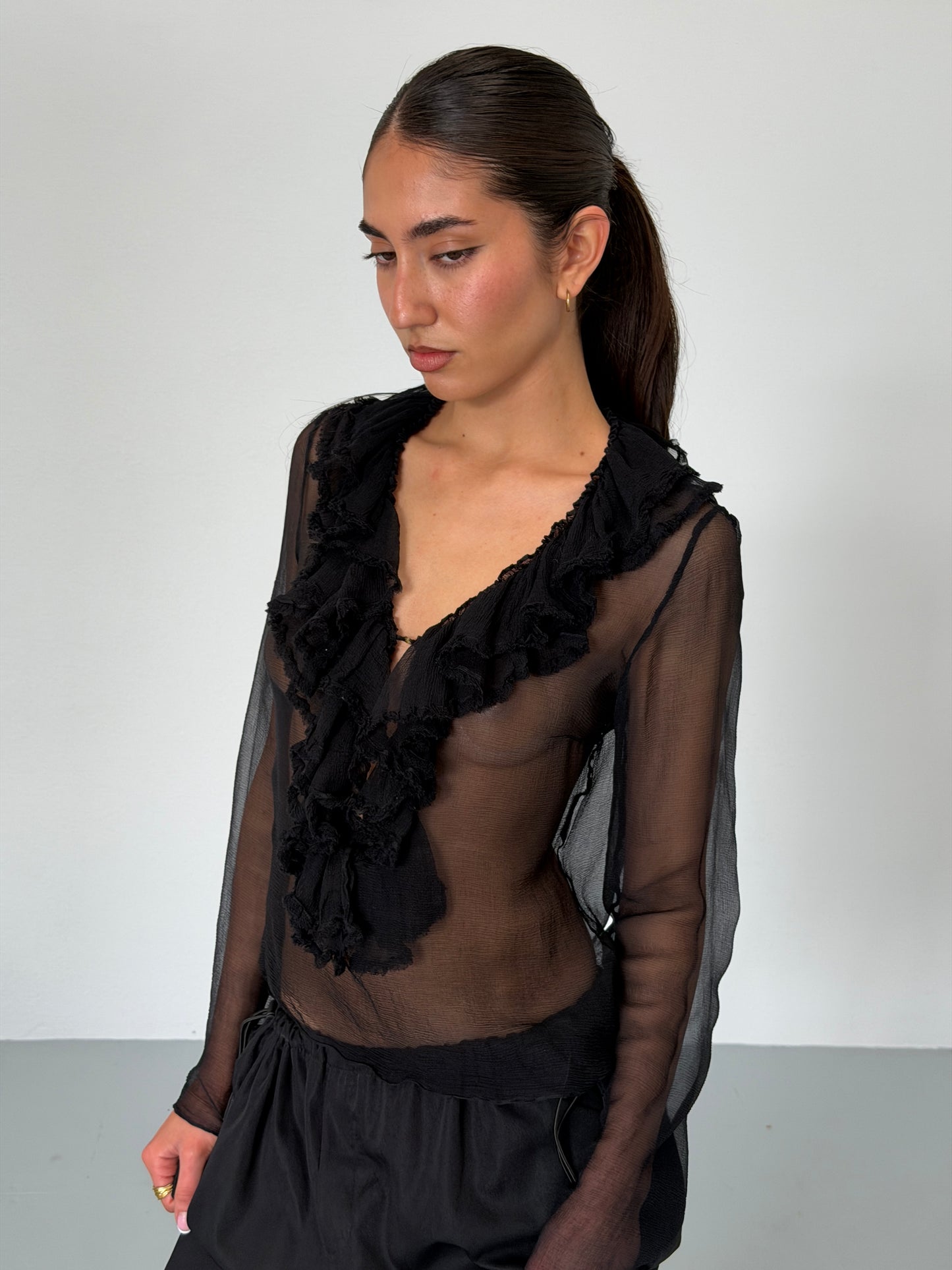 gucci by tom ford 2000s sheer frill top