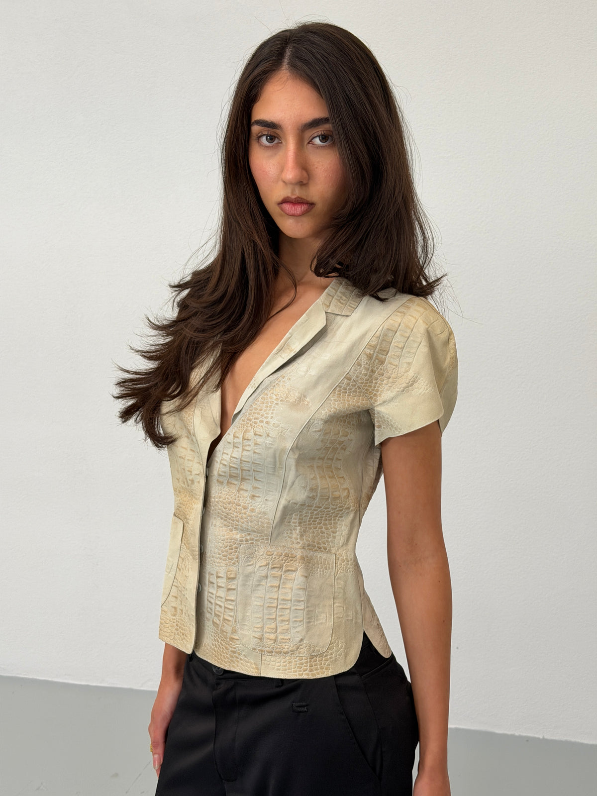 giorgio armani 1990s cream leather top