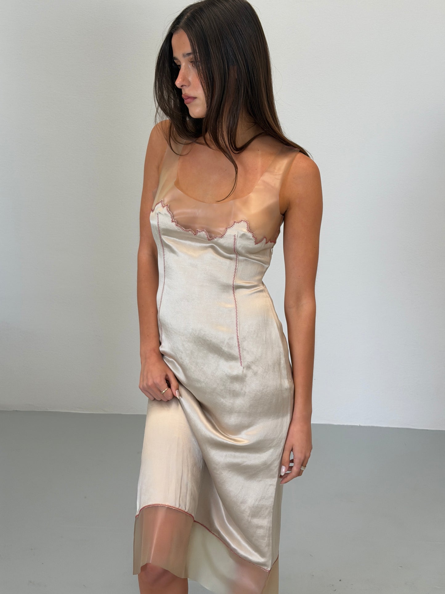 (rare) prada spring summer 1998 runway silk latex midi dress