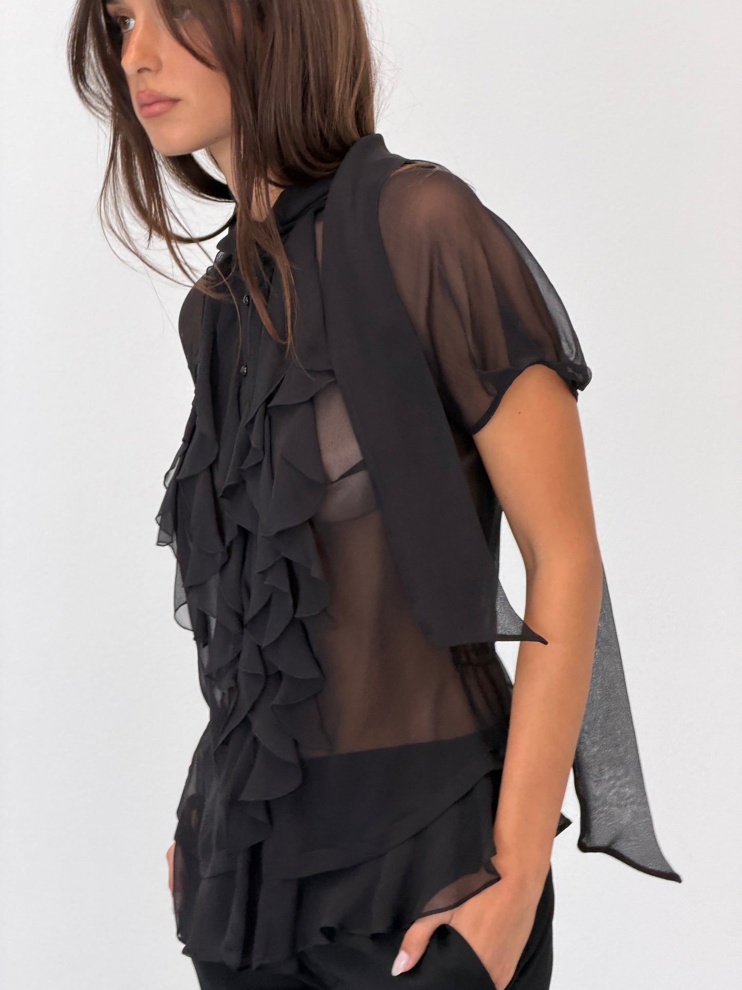 paola frani 2000s silk sheer ruffle blouse