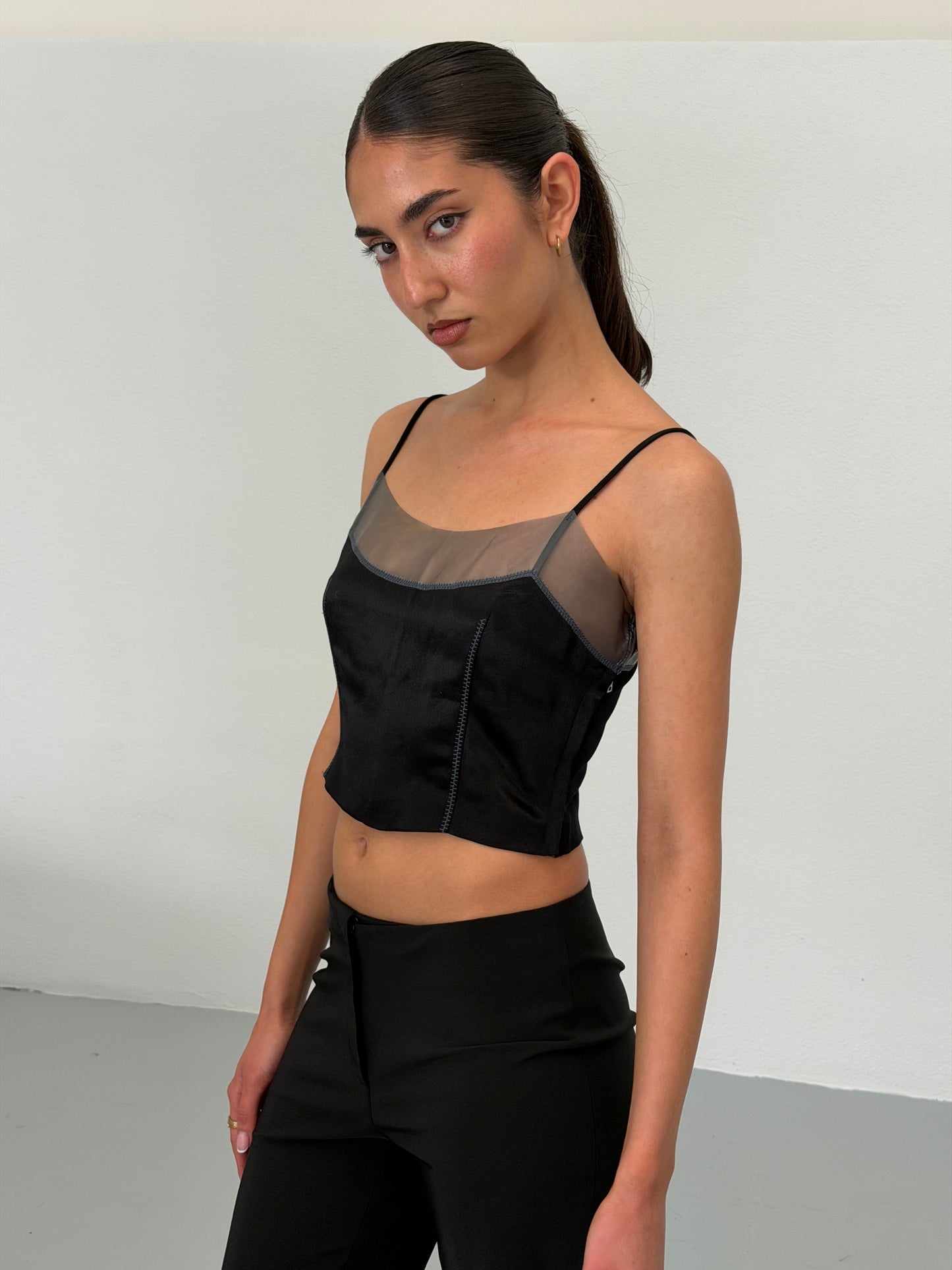 (rare) prada spring 1998 black silk pvc bustier top