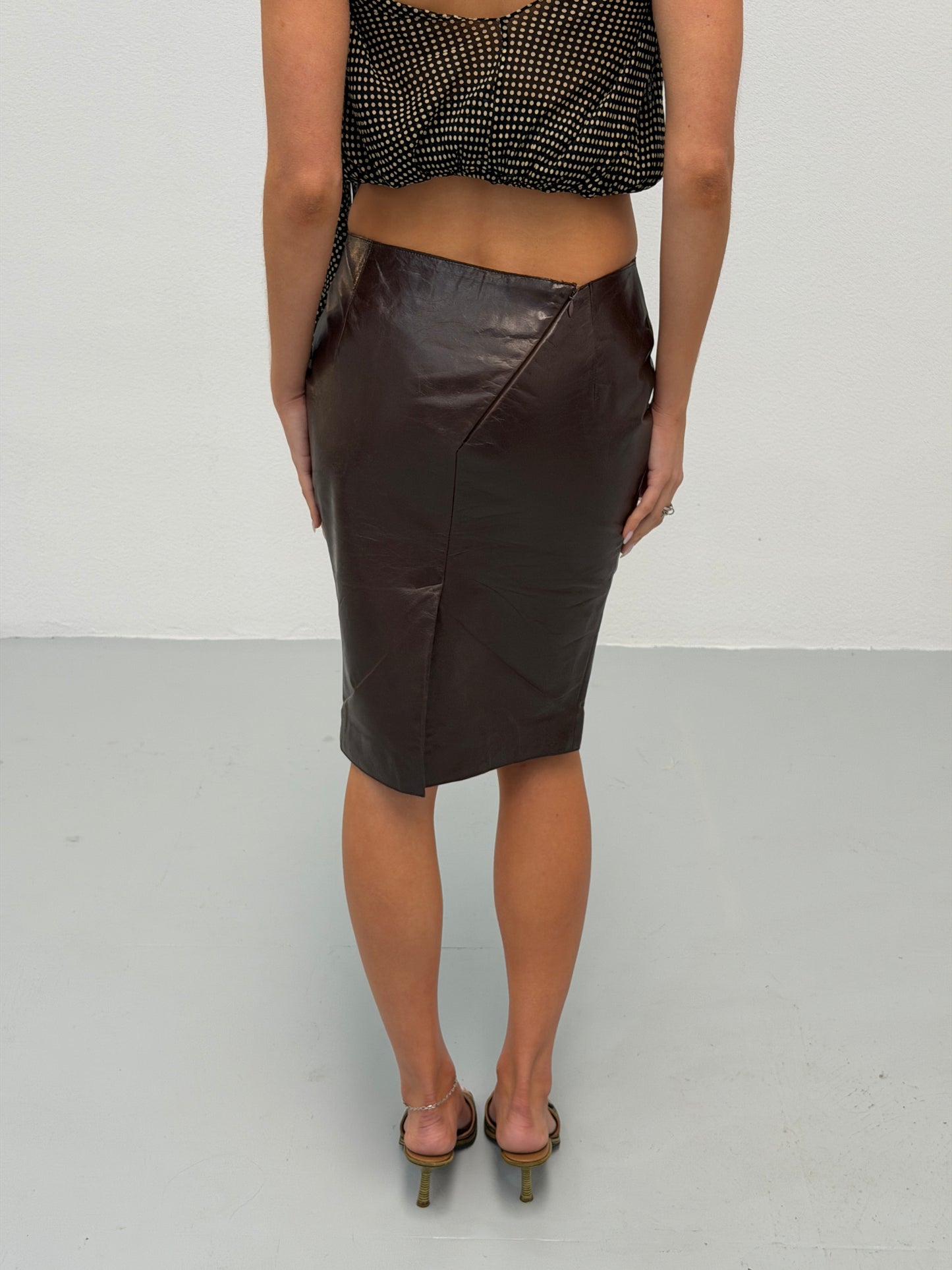 costume national 1990s brown leather skirt