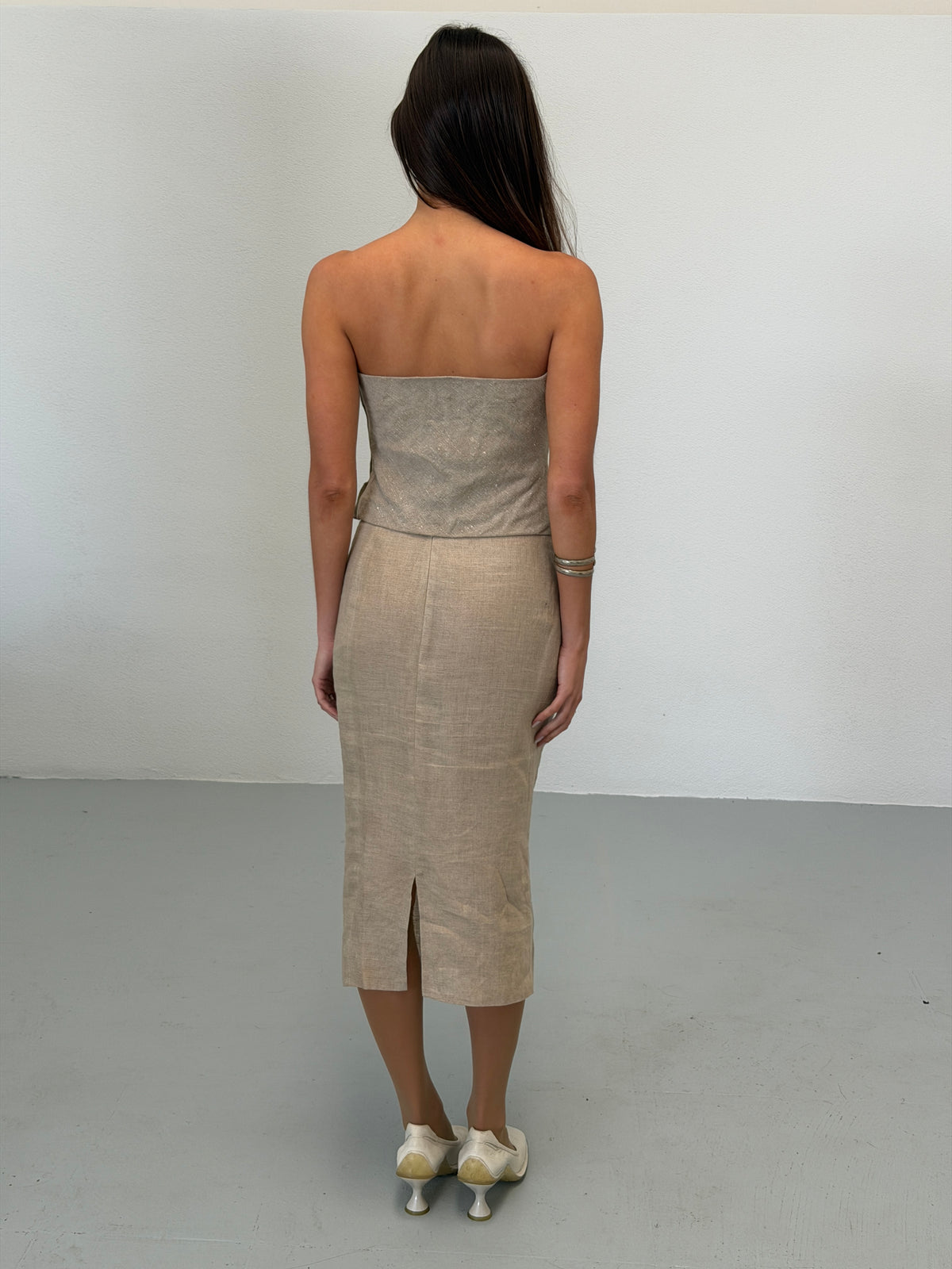 (rare) prada spring 1998 grey linen maxi skirt