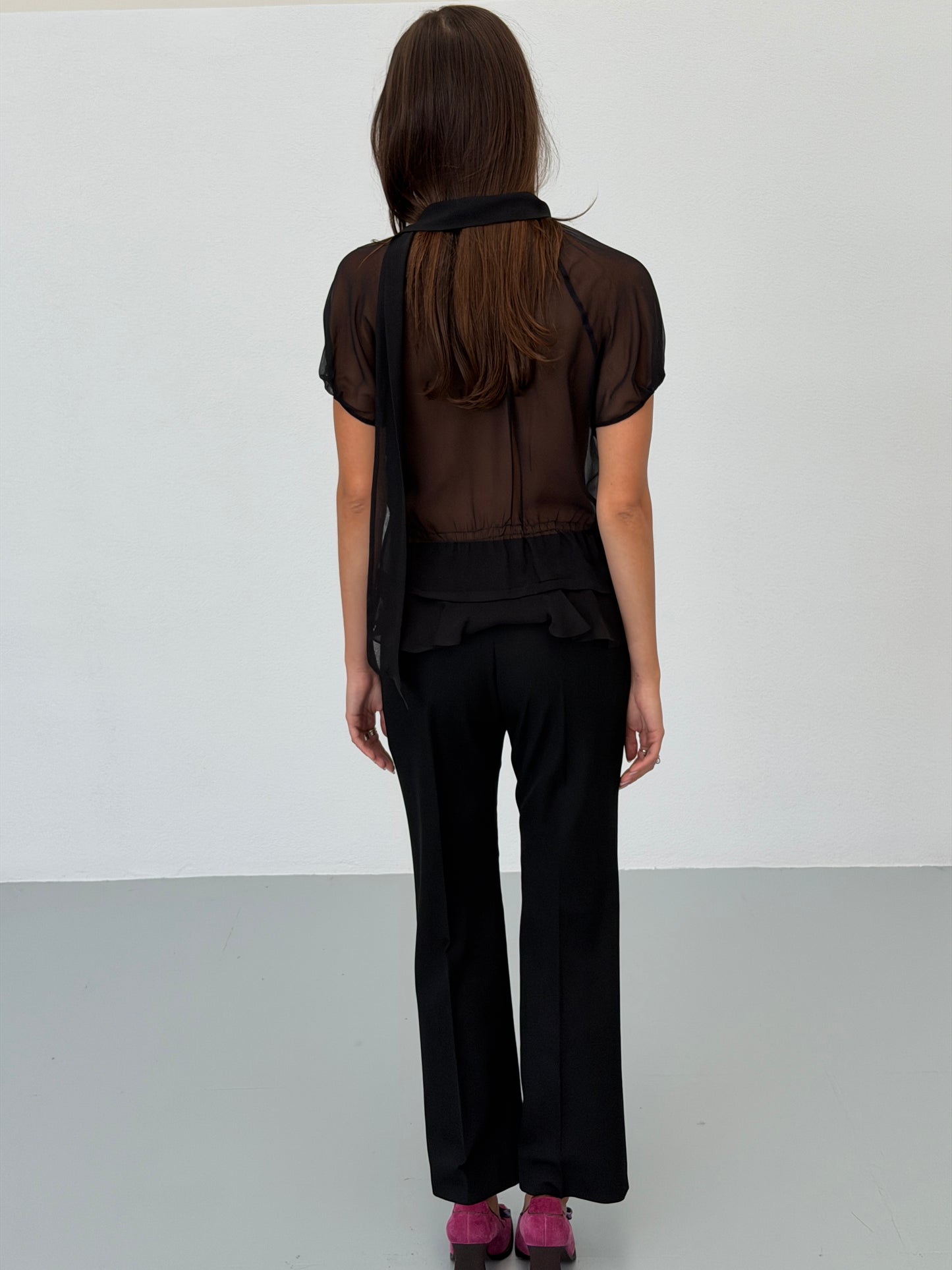paola frani 2000s silk sheer ruffle blouse