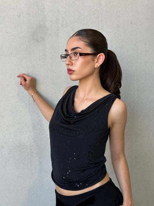vintage cowl neck spot top