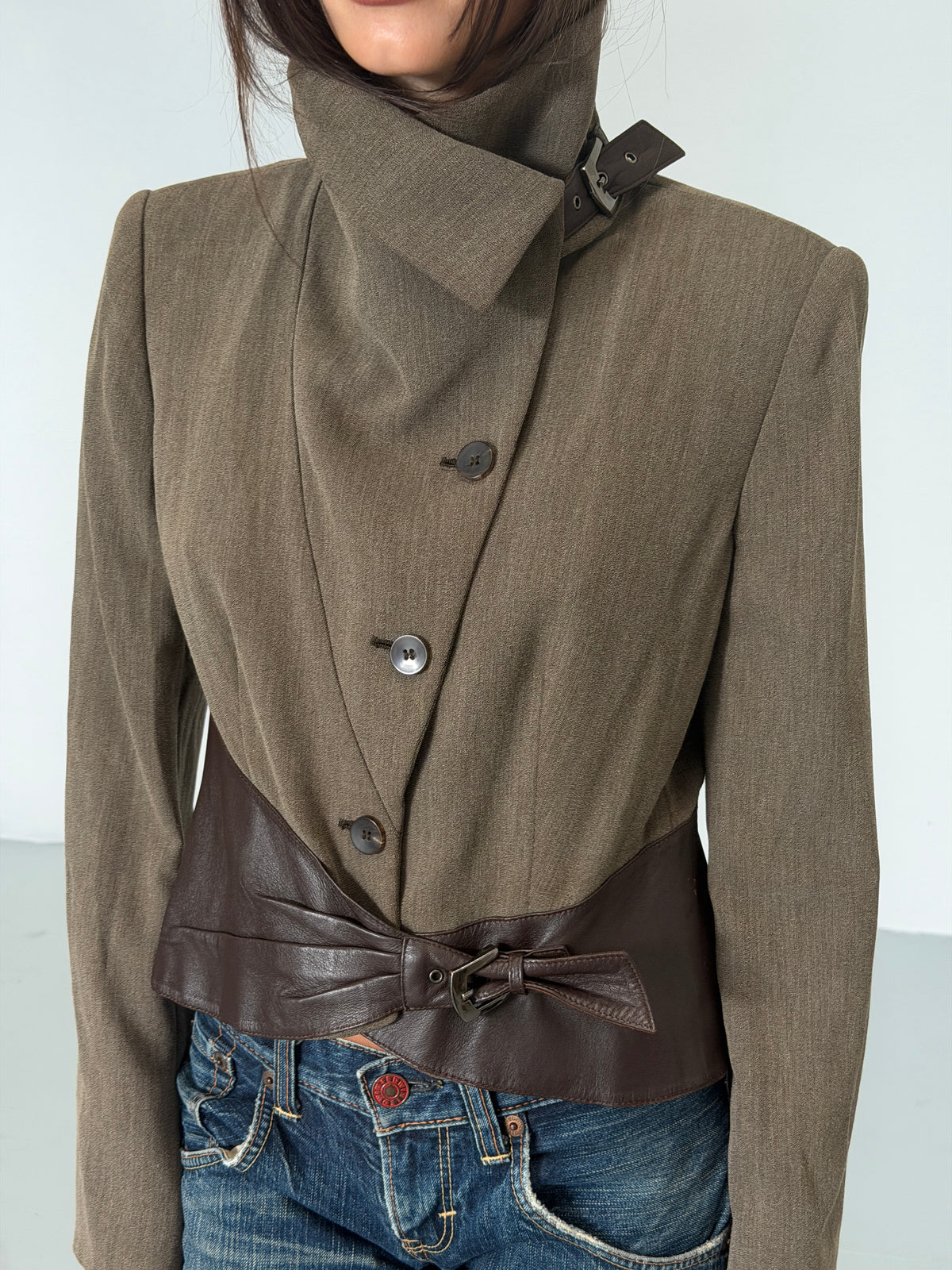armani collezioni fall 2003 brown wool blend buckle jacket