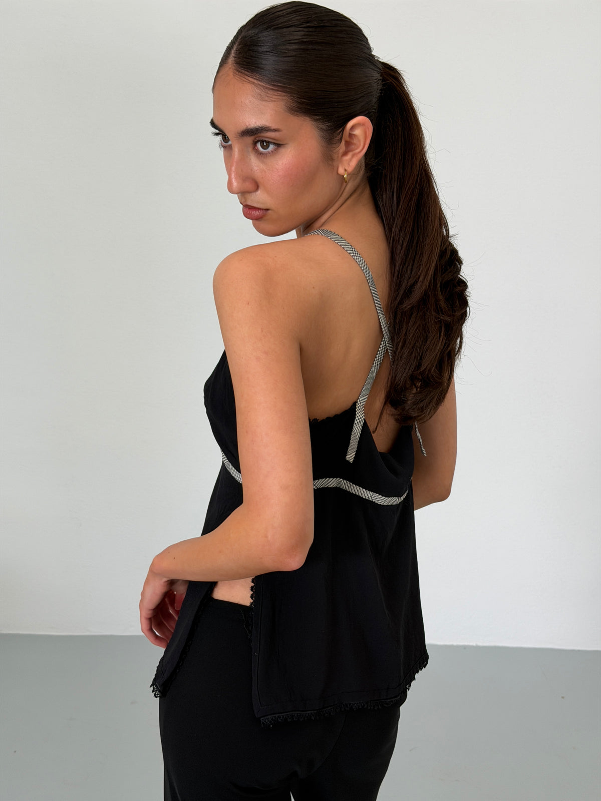 gianni versace couture spring 1998 black silk halter top