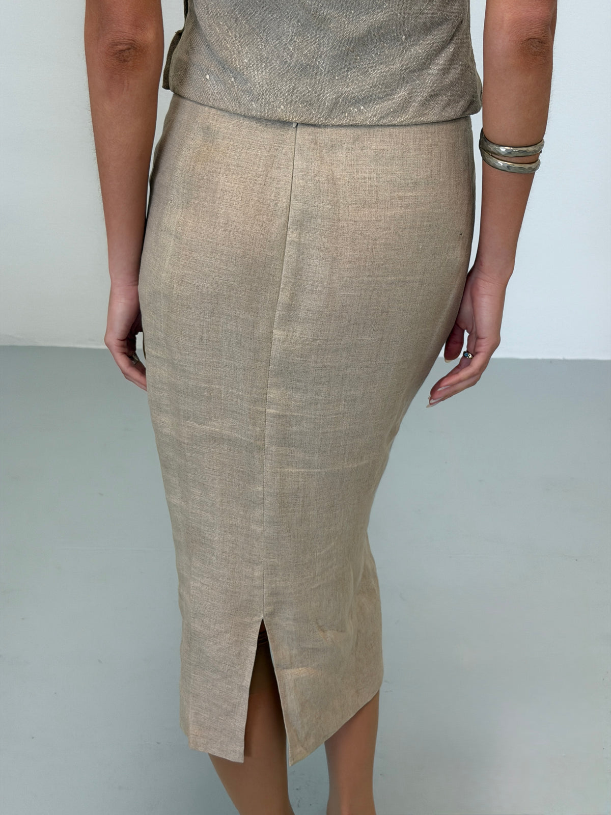 (rare) prada spring 1998 grey linen maxi skirt