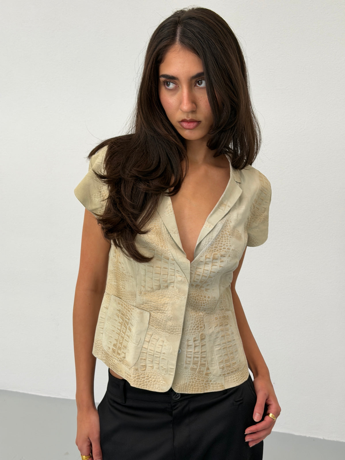 giorgio armani 1990s cream leather top