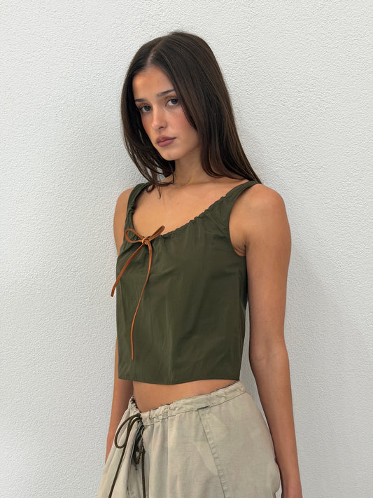 (rare) miu miu spring summer 1999 khaki nylon top