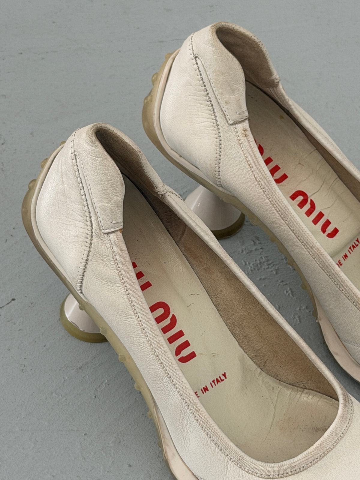 miu miu spring 1999 white leather square toe heels