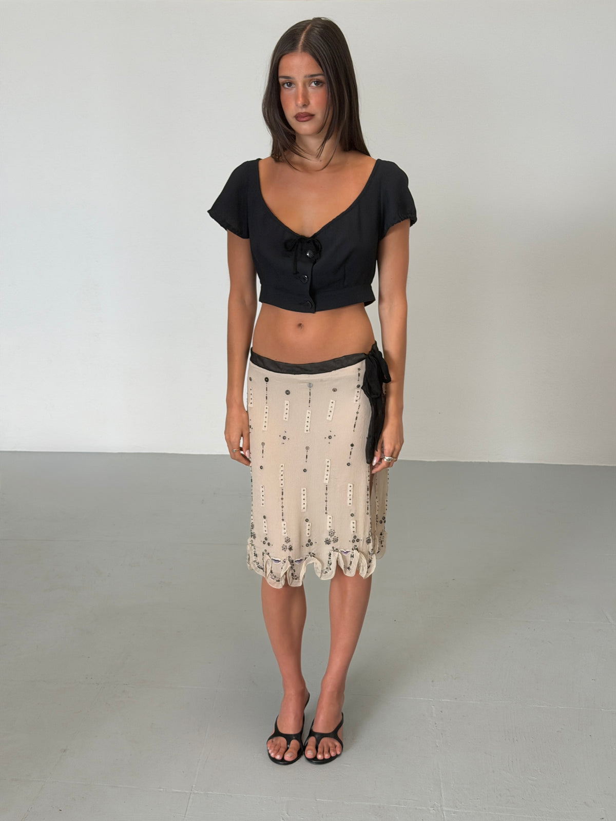 chantal thomass spring 1995 dark navy tie-detail cropped top