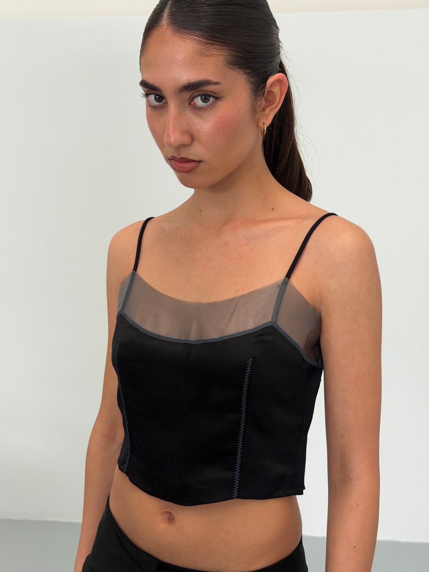 (rare) prada spring 1998 black silk pvc bustier top