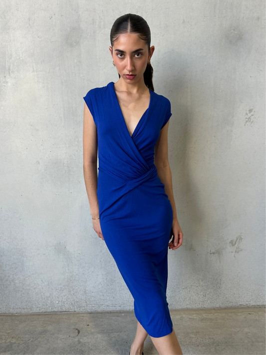 vintage blue draped dress