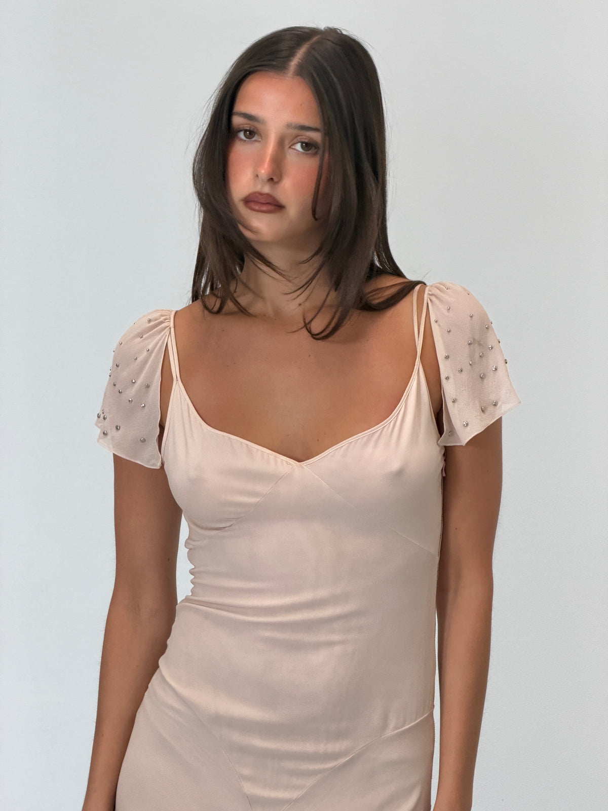(rare) chloé spring 2001 pale pink studded silk dress