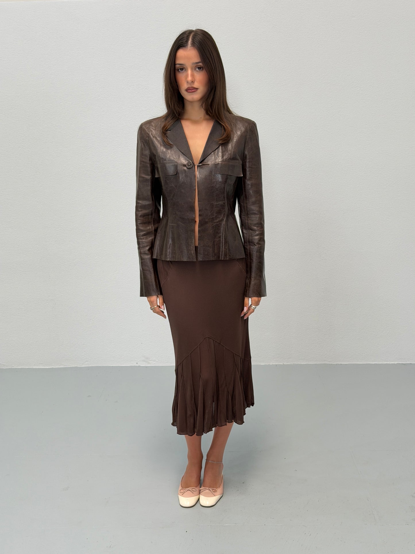(rare) chanel spring summer 2002 brown calfskin leather jacket