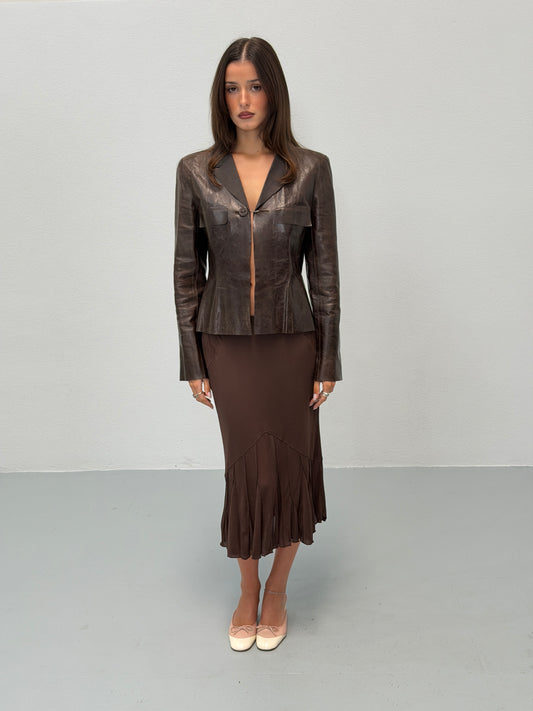 (rare) chanel spring summer 2002 brown calfskin leather jacket