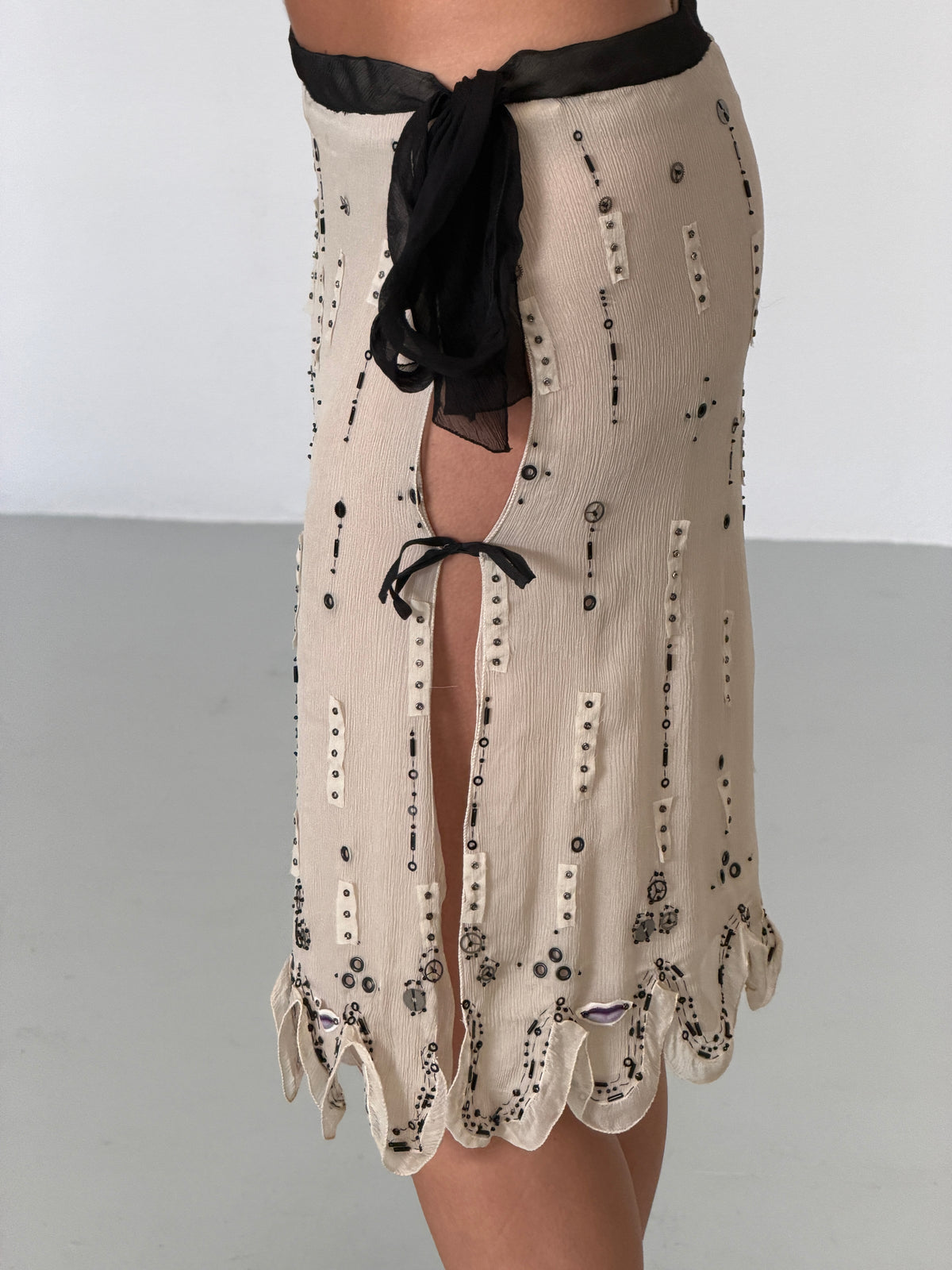 (reserved) prada spring 2000 ivory beaded silk chiffon skirt