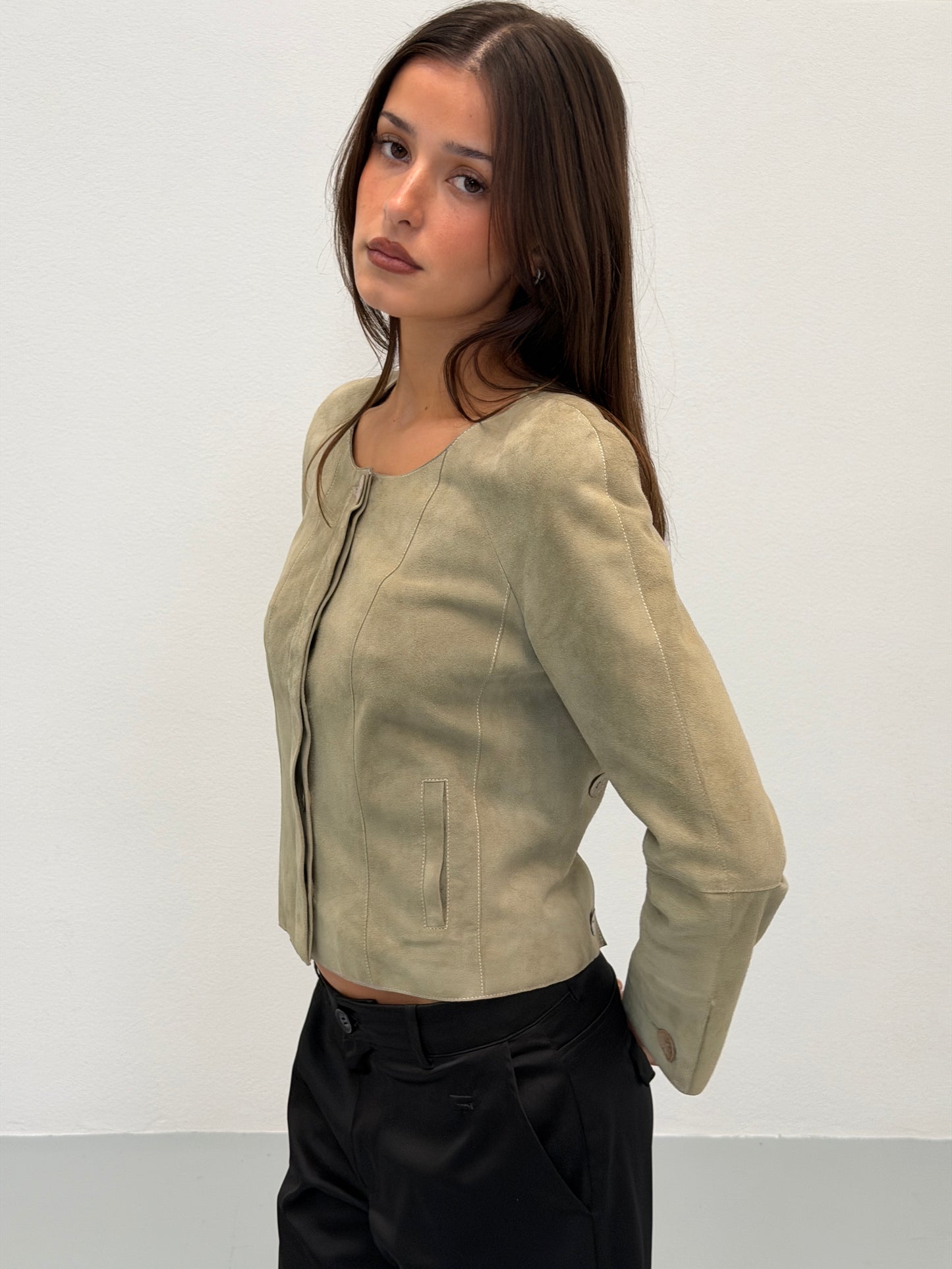 (rare) chanel cruise 2003 pale green suede jacket