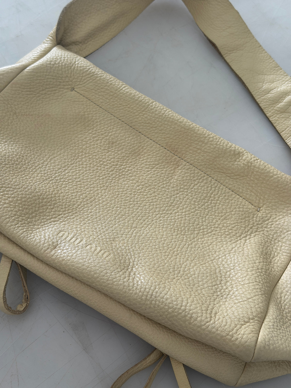 miu miu 2000s vintage ivory leather ribbon shoulder bag