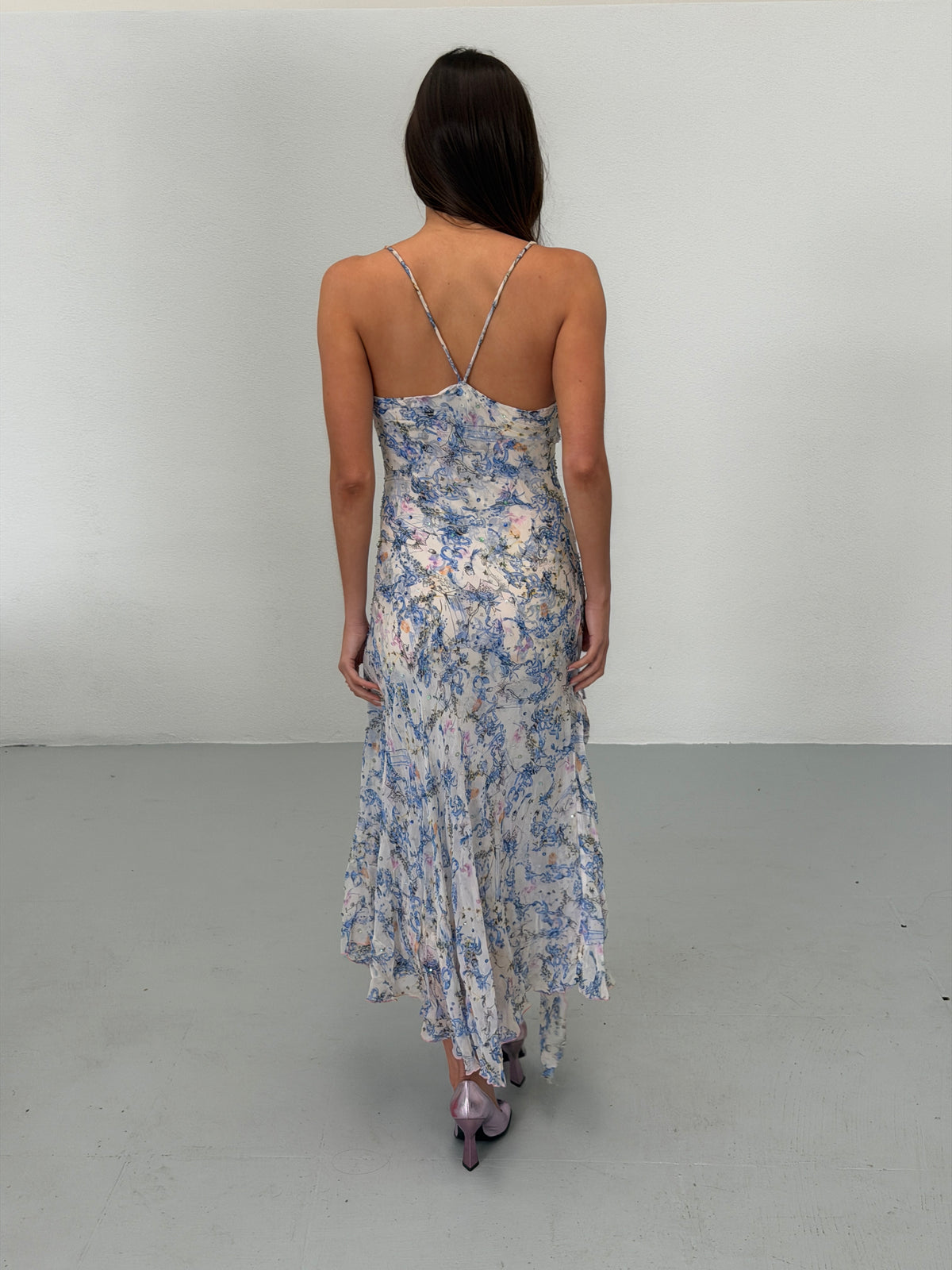 diane von furstenberg 2000s blue floral beaded silk dress