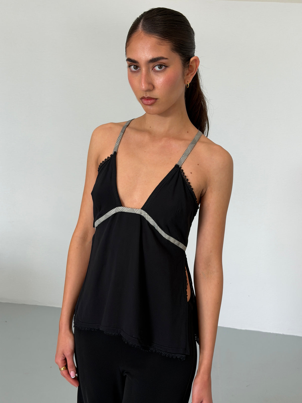 gianni versace couture spring 1998 black silk halter top