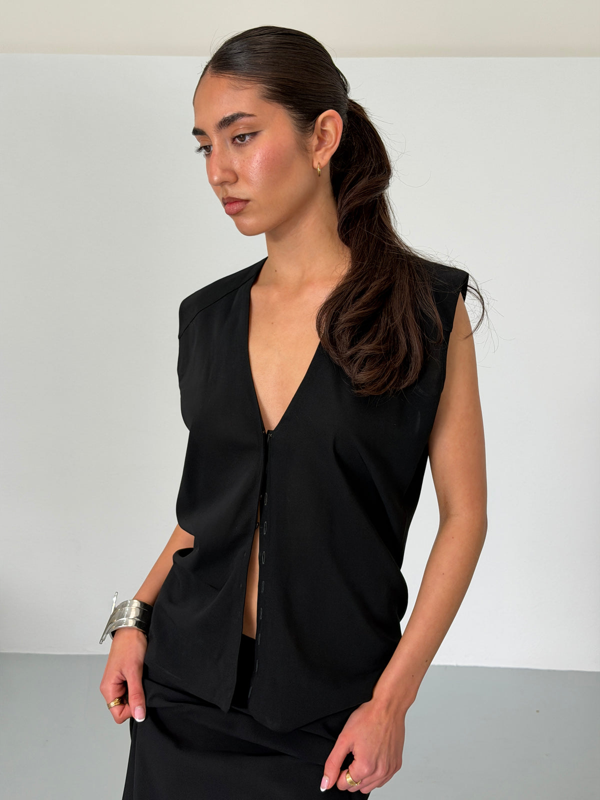 jil sander 1990s black sleeveless skirt set