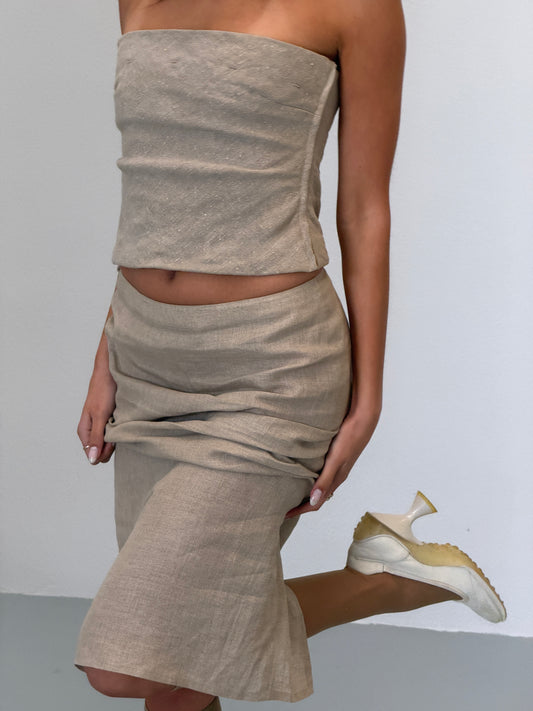 (rare) prada spring 1998 grey linen maxi skirt