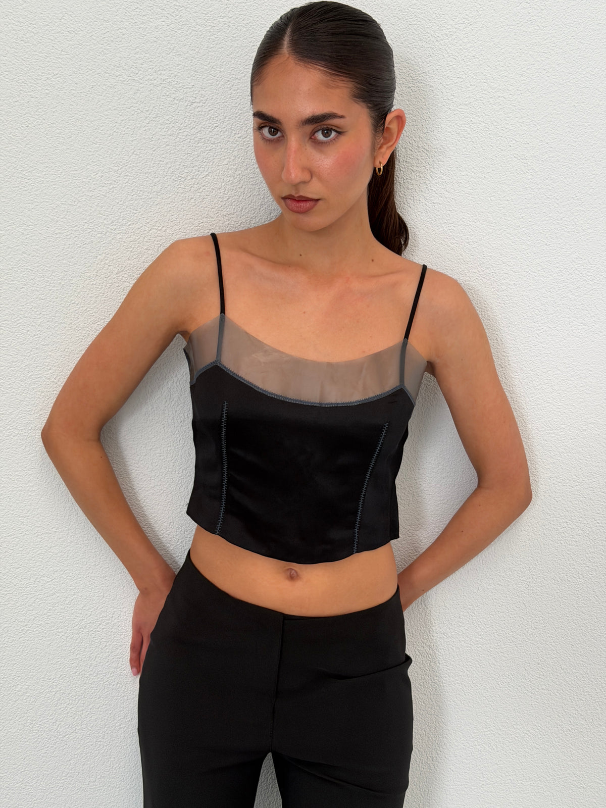 (rare) prada spring 1998 black silk pvc bustier top