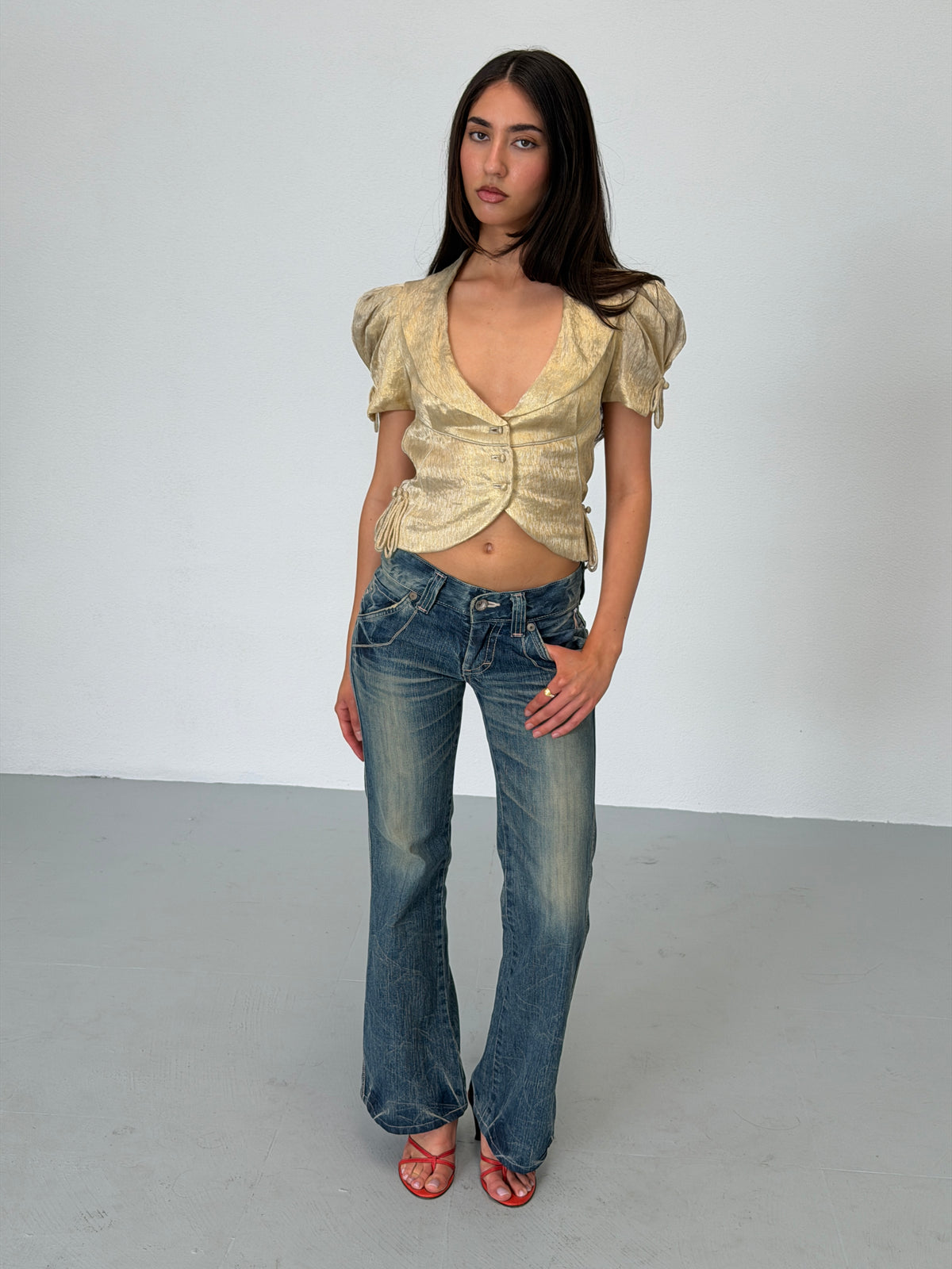 (archival) louis vuitton spring 2004 runway metallic top