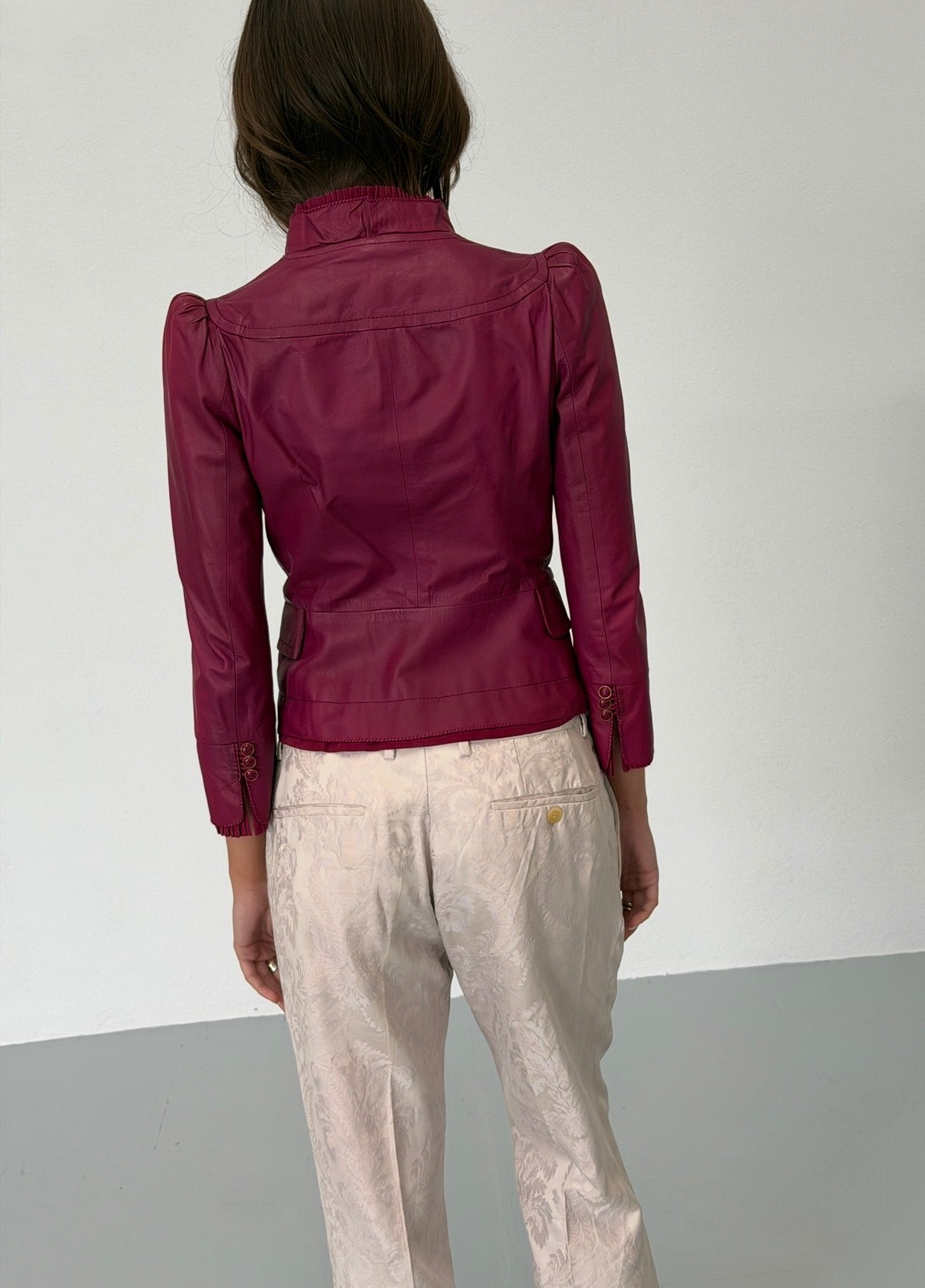 gucci 2000s berry sheepskin leather jacket